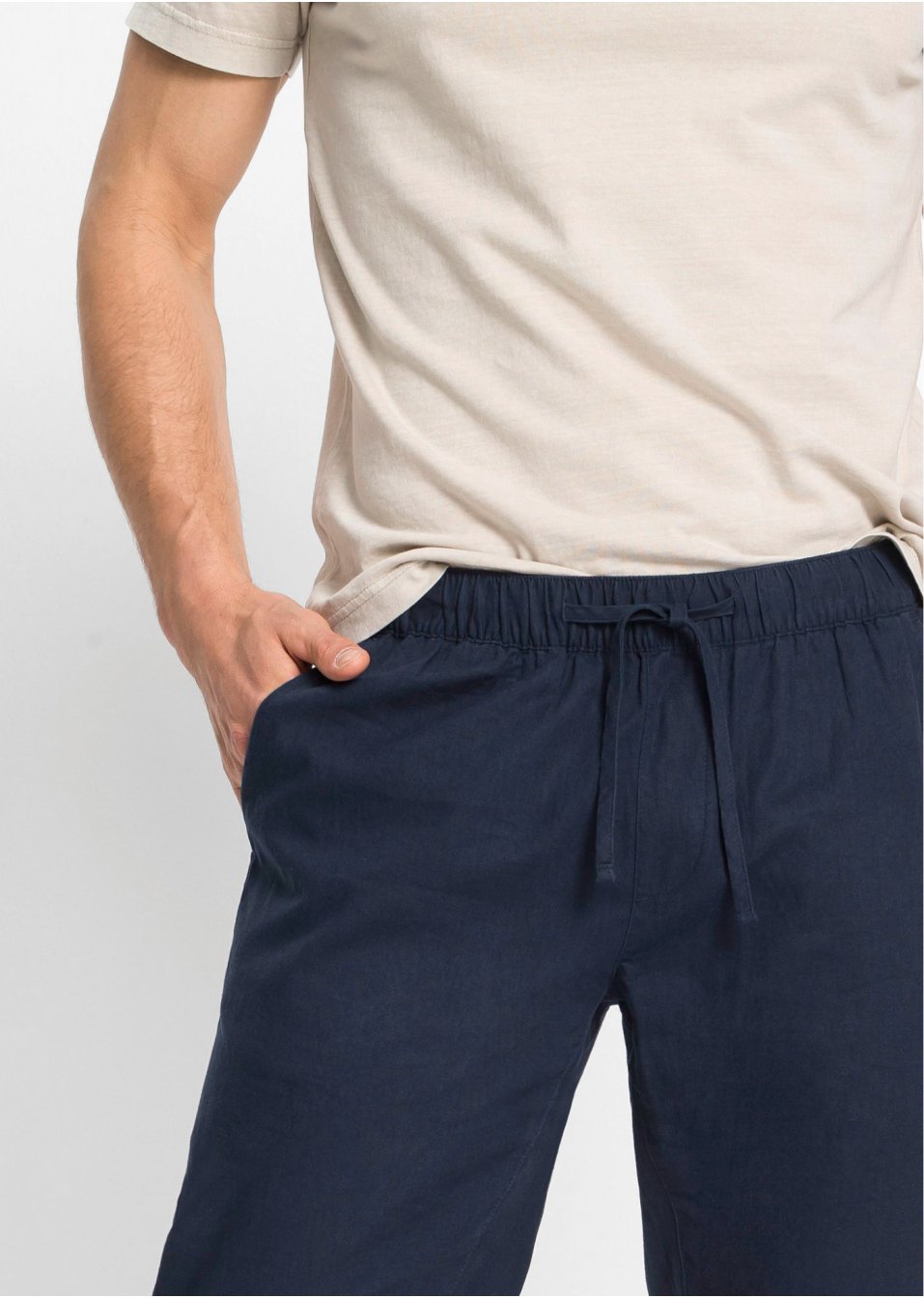 Pantalon chino taille extensible Regular Fit à teneur en lin, Straight
