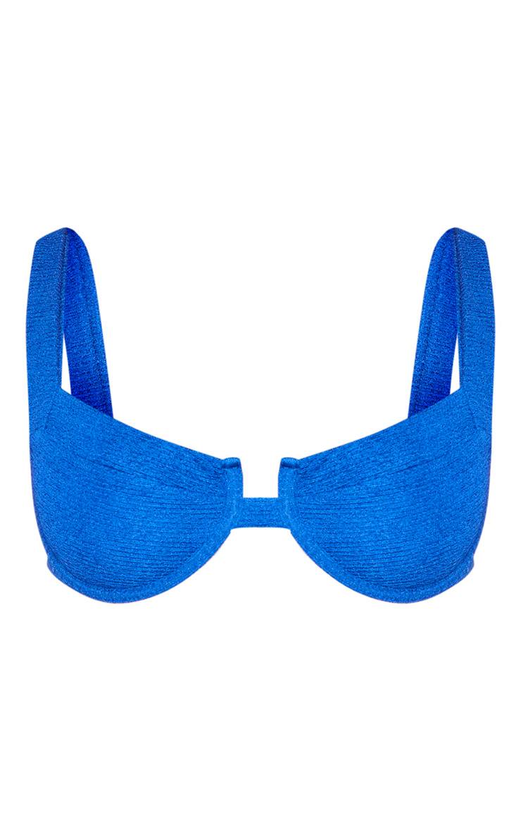 Bleu Haut De Bikini Mini À Encolure Carrée Avec Armatures Et Effet Crinkle