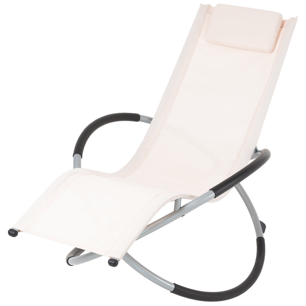 ECD Germany Opvouwbare schommelstoel, crème, met hoofdsteun, stalen frame, weerbestendig, ademend, ergonomische relaxstoel, ligstoel, tuinligstoel, ligstoel, relaxstoel, schommelstoel, voor tuin/terras