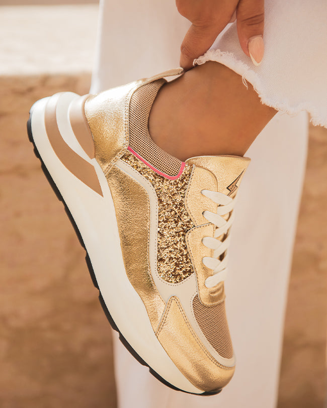 Basket femme dorée paillettes à lacets - CL63 GOLD