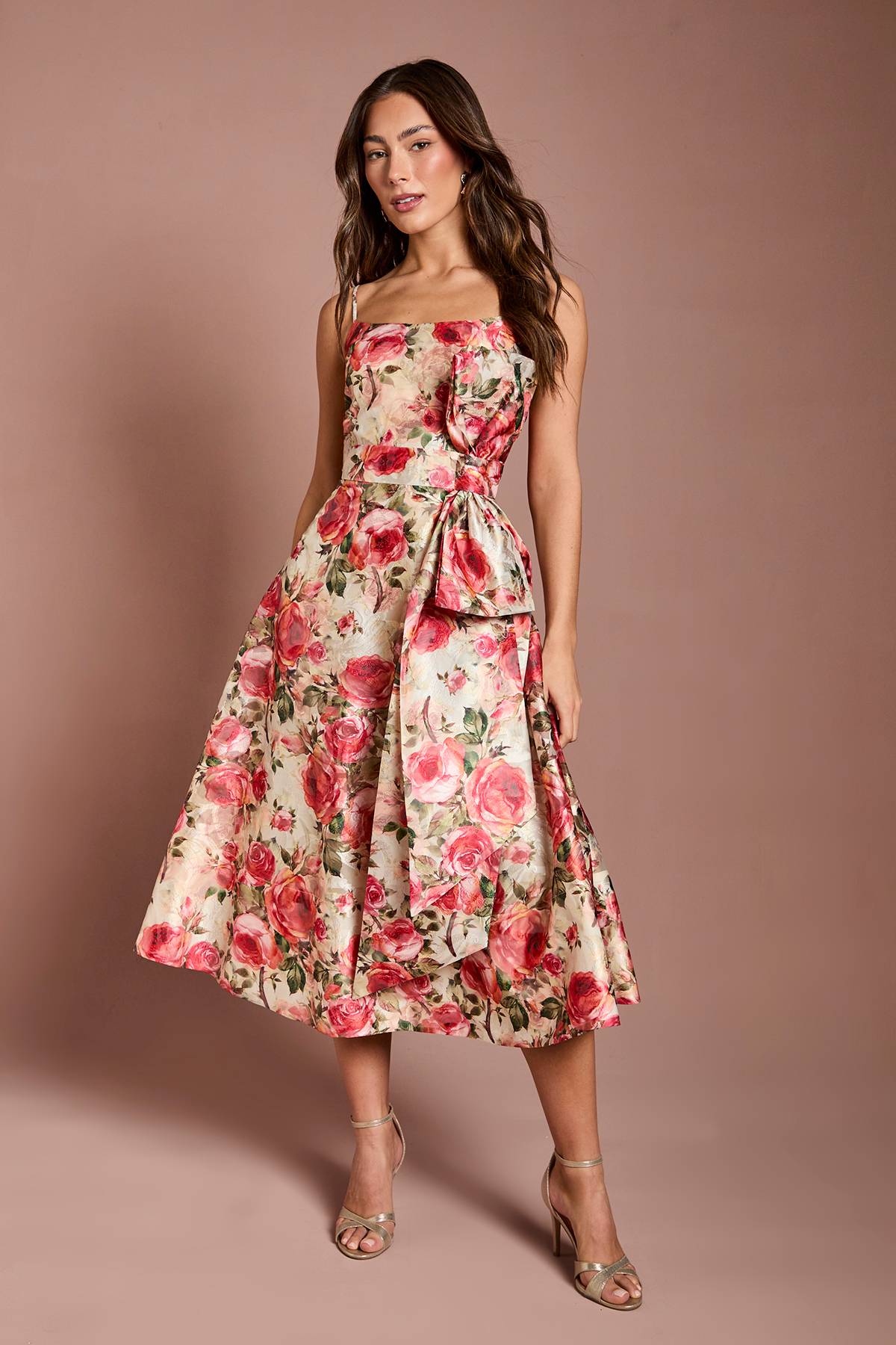 Coast Robe Midi Imprimée à Bretelles avec Détail Nœud
