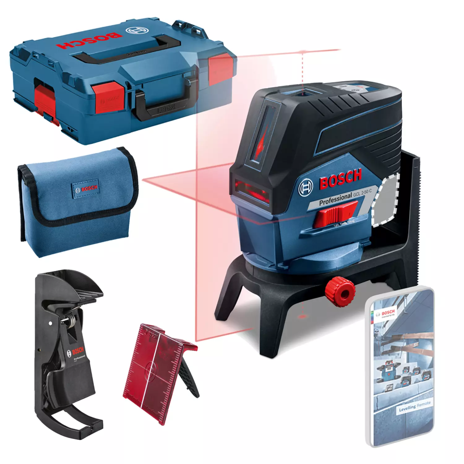 Bosch GCL 2-50 C SOLO 12V Li-Ion accu Kruislijn-/puntlaser body in L-Boxx - rood - 20m