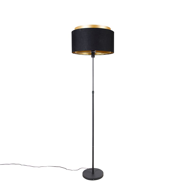 Moderne vloerlamp zwart met goud duo kap - Parte