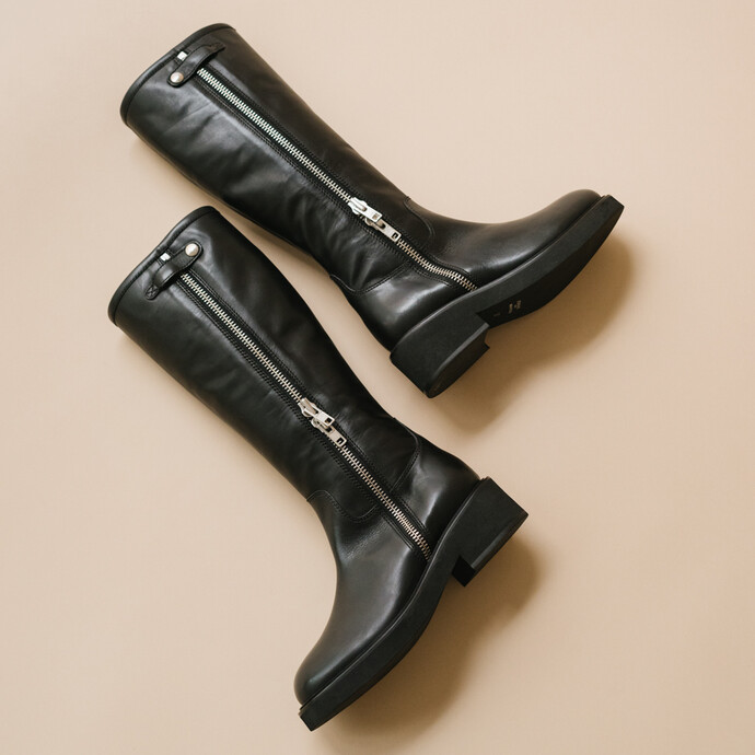 Bottes à doubles fermetures éclair  en cuir noir