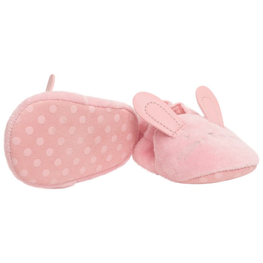 Chaussons souples pour bébé fille en sherpa fine motif lapin - Rose