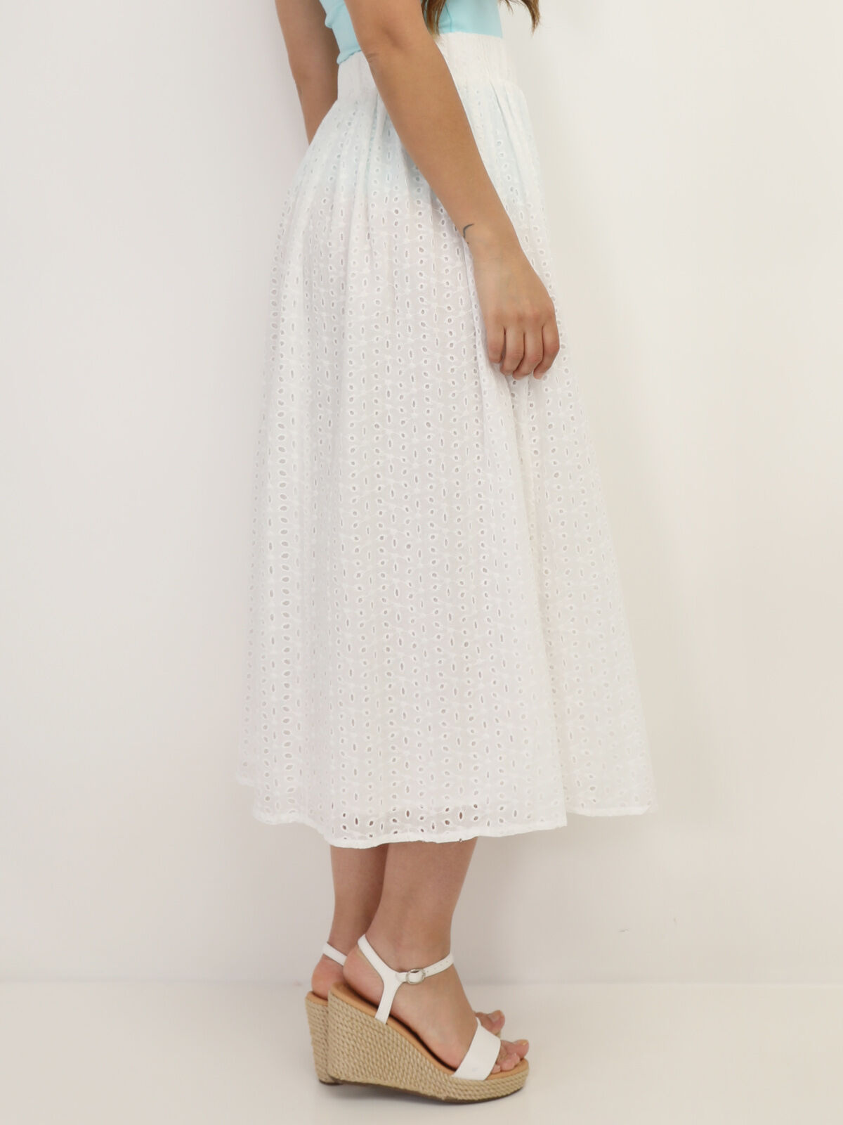 Jupe à broderie anglaise- Blanc