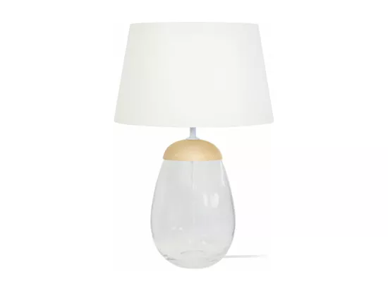 Lampe a poser ovale verre,bois naturel naturel,écru 46 cm.