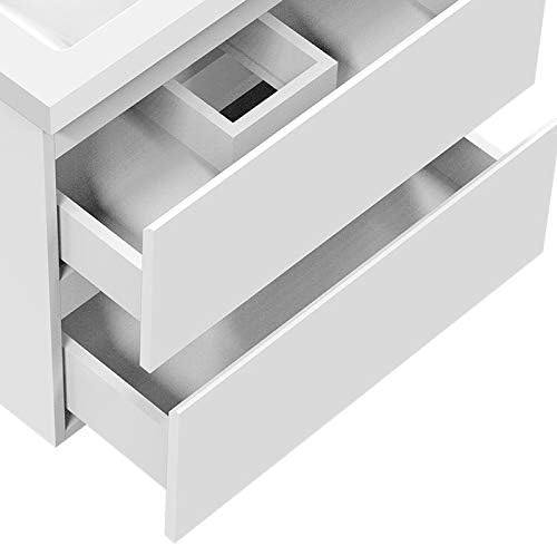 Waschbecken mit Unterschrank Badezimmer 50 cm Breit Badmöbel Set mit Waschbecken und 2 Soft-Close Schubladen Waschtisch Unterschrank Weiss für Badezimmer Hängend