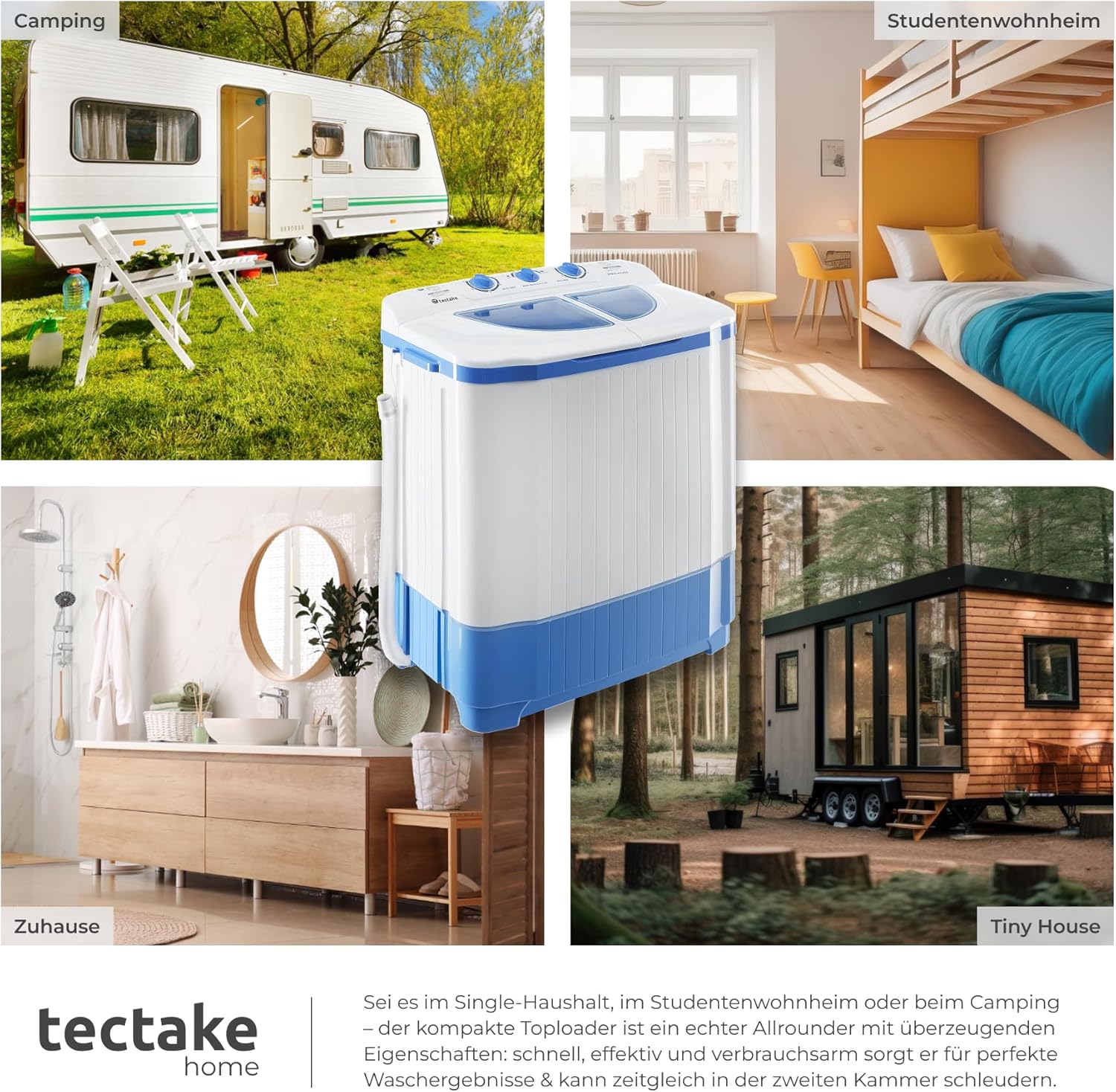 tectake® portable, mobile 4,5 kg Mini Waschmaschine + 3,5 kg Wäscheschleuder Kombination, Toplader für Camping und Reise, Toploader Reisewaschmaschine