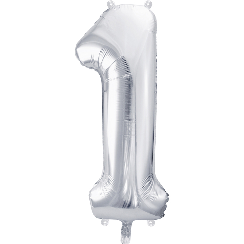 Partydeco Folienballon Zahl 1, silber