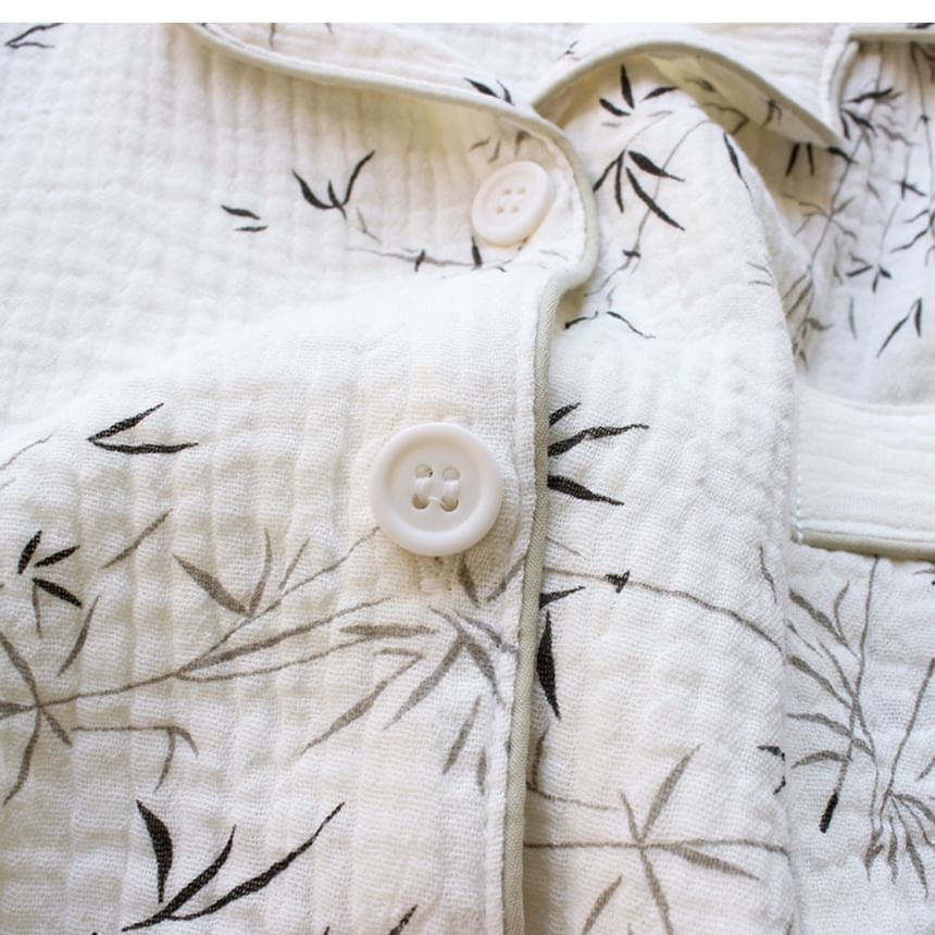 Dogini - Bijpassende pyjamaset voor koppels: shirt met bladprint + broek