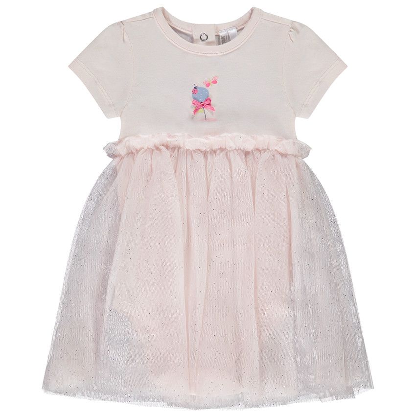Robe de cérémonie effet 2 en 1 avec tulle pour bébé fille - Rose