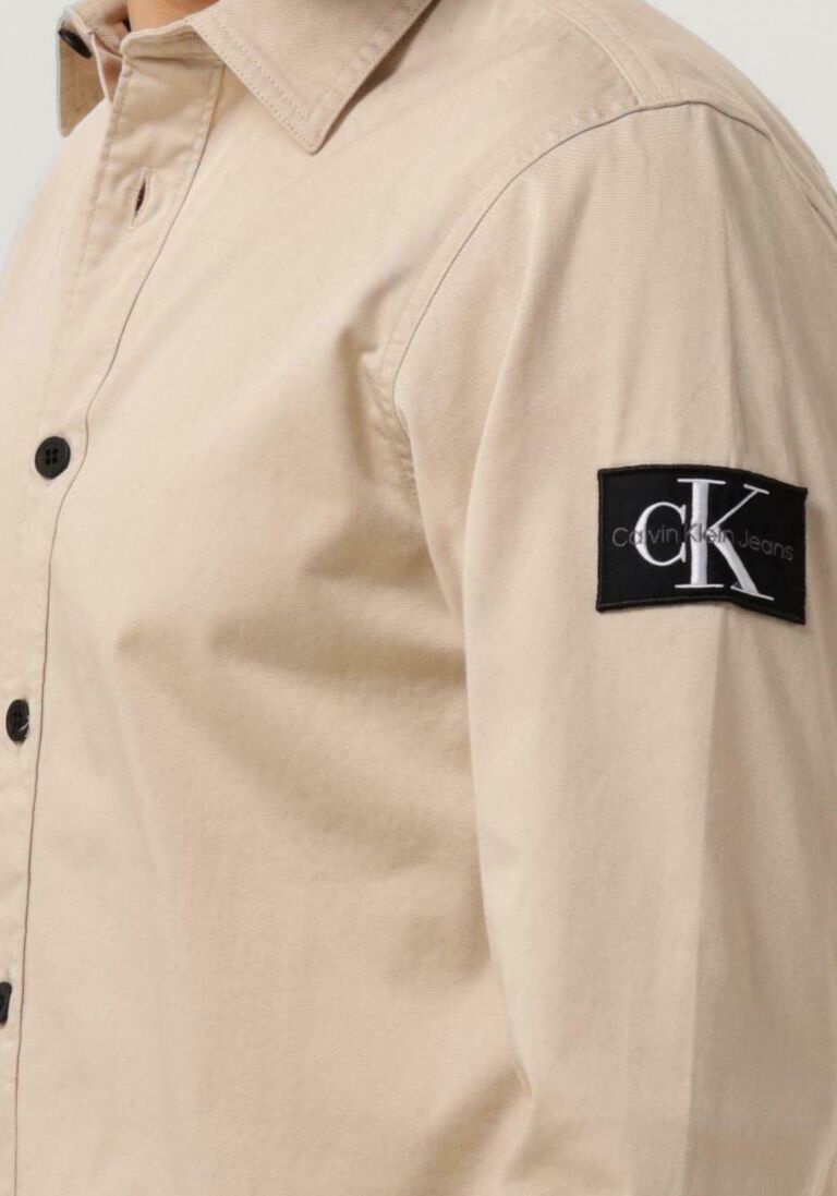 CALVIN KLEIN beige calvin klein overshirt monologo badge relaxed shirt