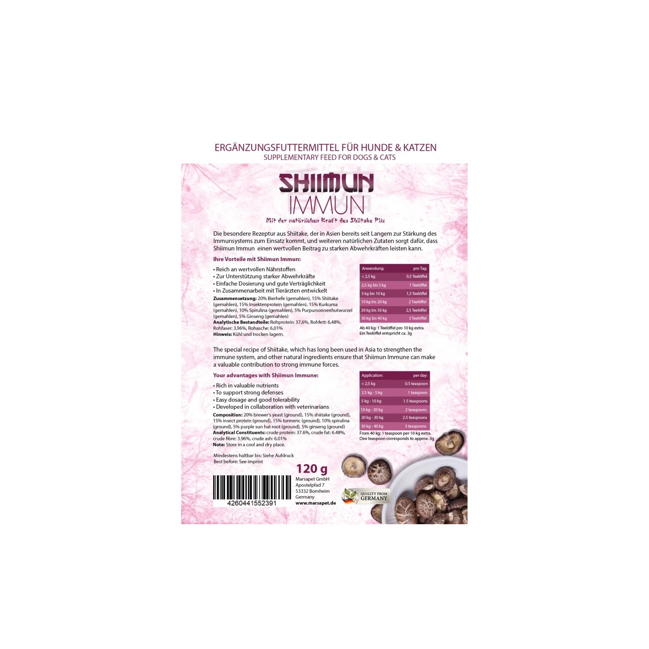 Marsapet Shiimun Immun Pulver für Hunde und Katzen mit Shiitake - 120g