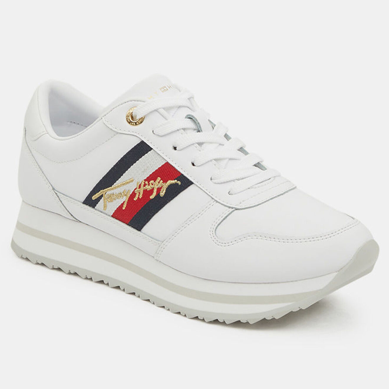 Tommy Hilfiger Baskets running compensées en Cuir Sig blanches
