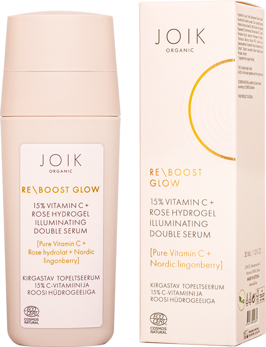 JOIK Organic  Re-Boost Glow 15% C-Vitamin + Rose Hydrogel Illuminating Double Serum, 30 ml
