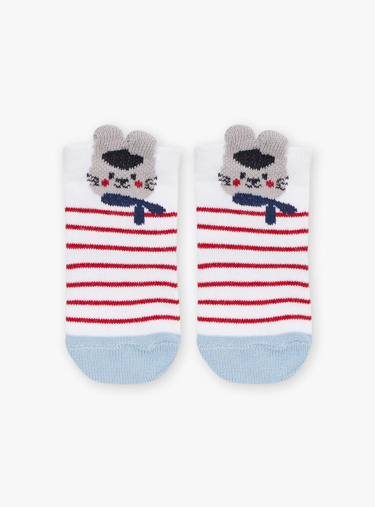 Chaussettes écrues, rouges et bleues en jacquard rayé