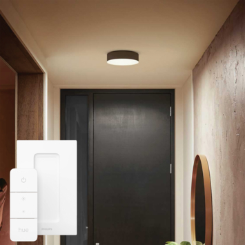 Philips Hue plafondlamp Enrave zwart - warm tot koelwit licht 10W - Ø 26 cm - met 1 dimmer switch