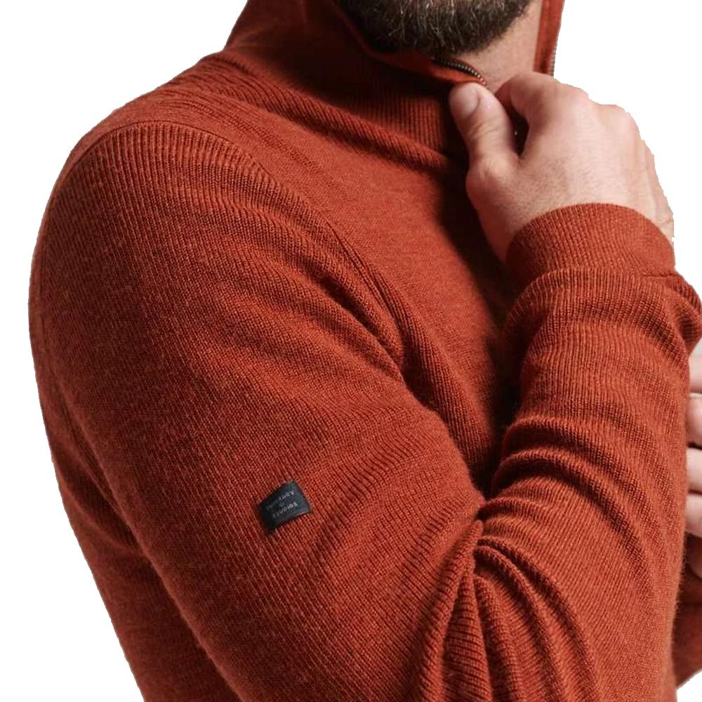 Superdry Pull Zippé Marron Homme Superdry Merino