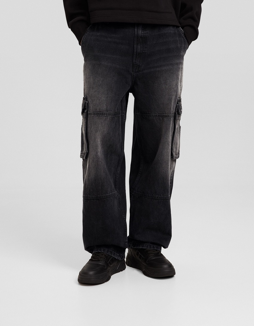 calça cargo estilo skater com efeito desbotado