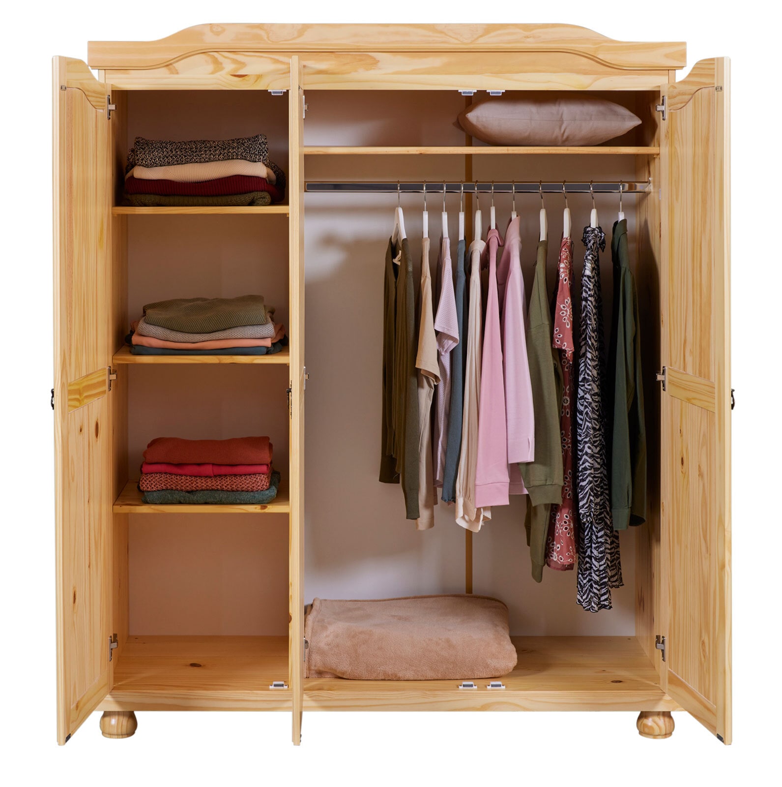 Drehtürenschrank Nicolas 150 x 180 cm Kiefer massiv Natur braun
