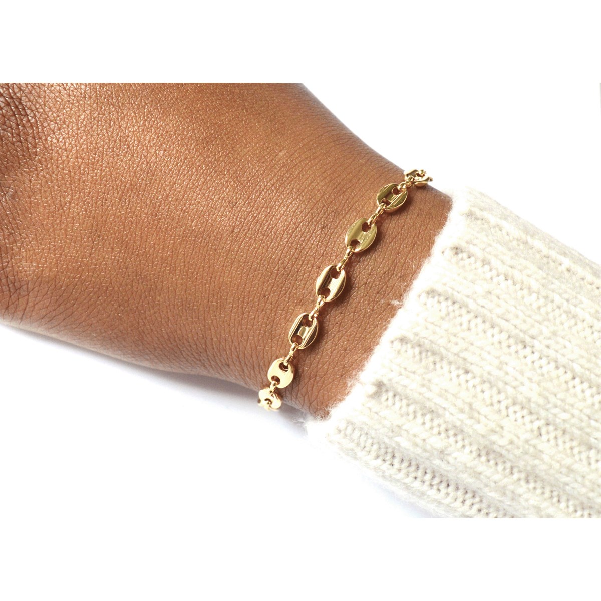 Bracelet souple  grain de  café  -Doré à l'or fin