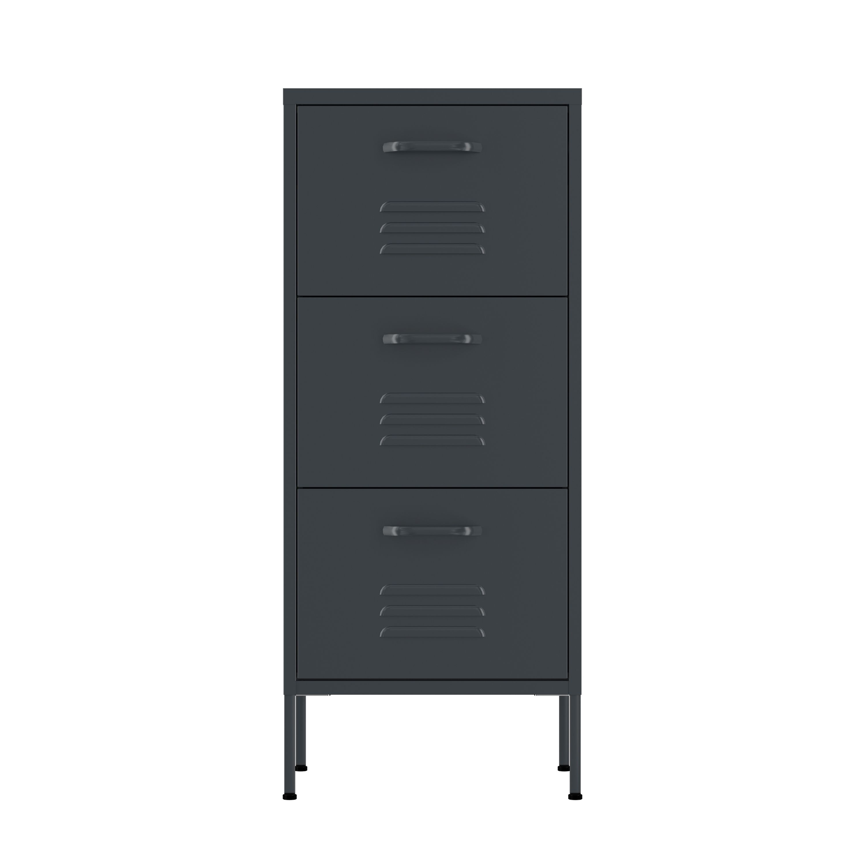 Kommode Metall KLAUS 3 Schubladen 42 x 101 cm anthrazit