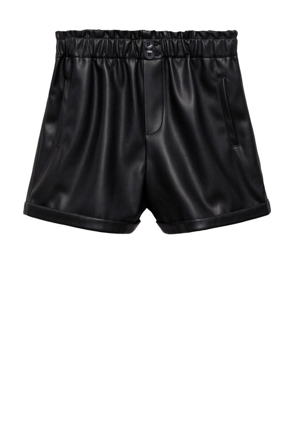 Mango Kids imitatieleren paperbag short zwart