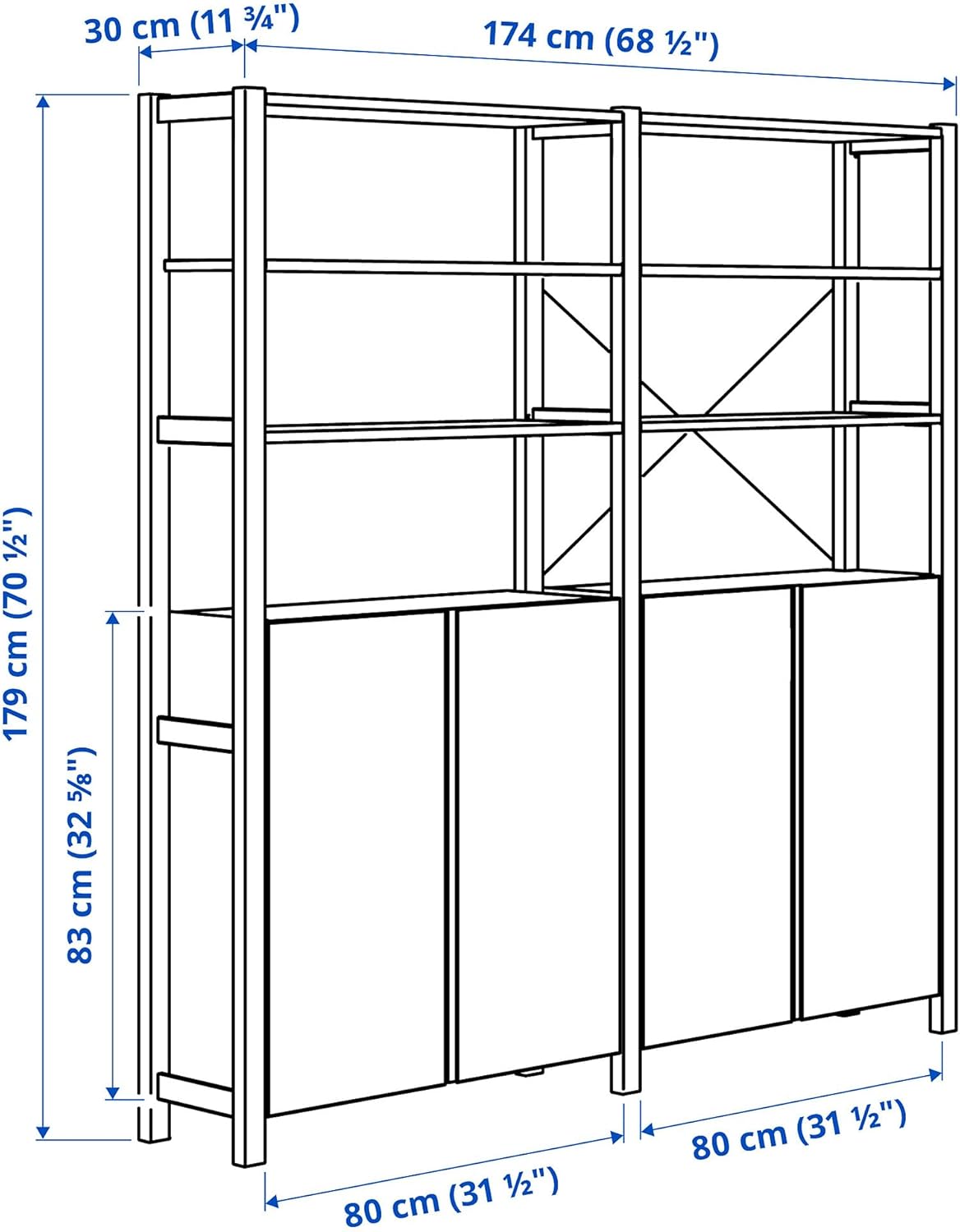 Ikea IVAR 2 Fächer/Regale/Schrank, 174x30x179cm, Kiefer