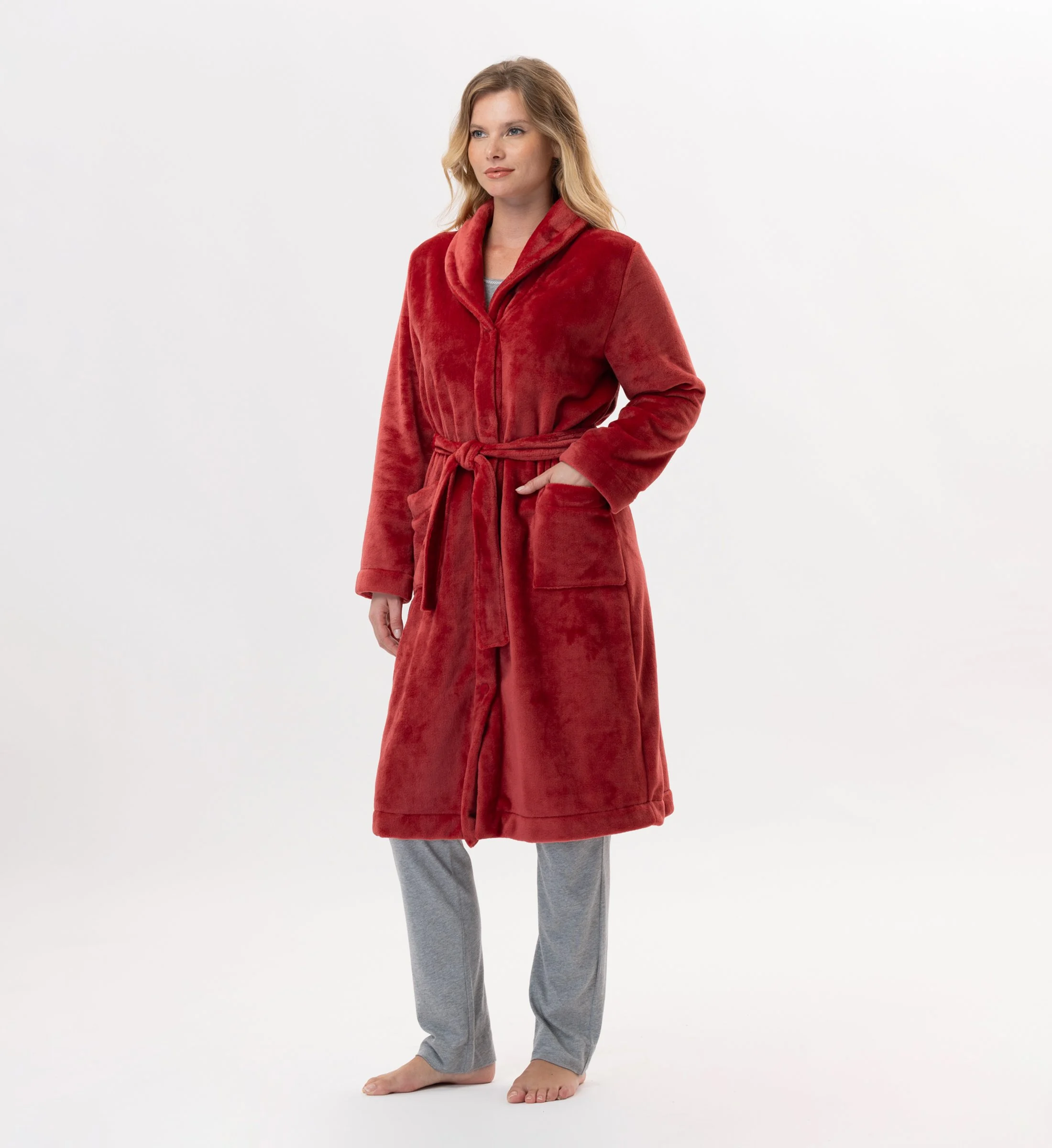 ESSENTIEL H51B - Robe de chambre en peluche flanelle | Rouge