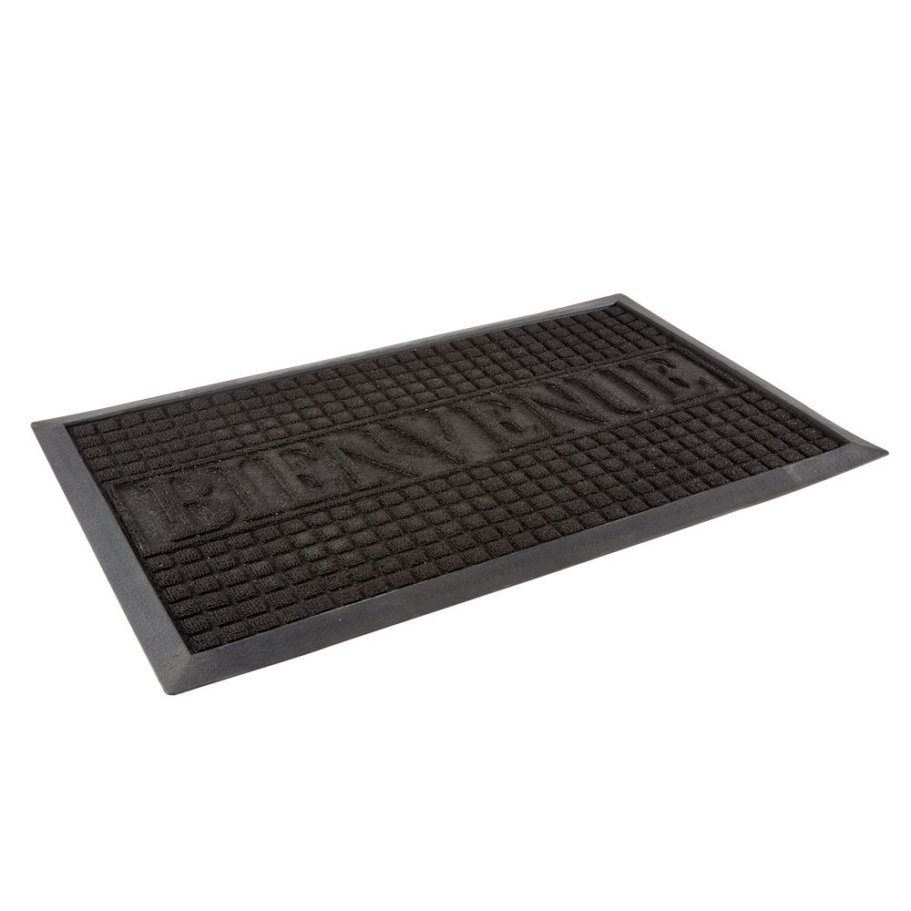 Tapis rectangulaire inscription Bienvenue gris