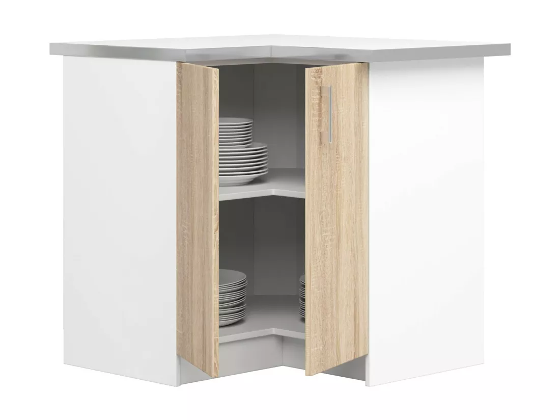 Armoires de cuisine basse AKORD S90 d'angle LIMA modul. Blanc 84 cm 2 portes façade Chêne Sonoma 2 étagères 84x44,5x85,5 cm