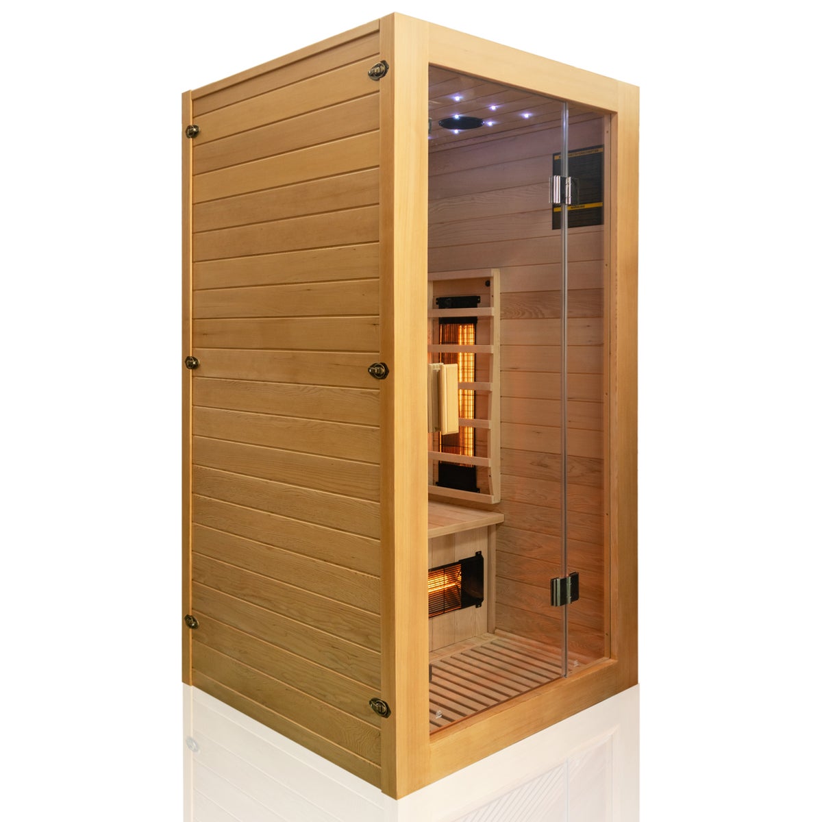 Dewello® Infraroodcabine Infraroodsauna MILTON 90cm x 90cm incl. 4 full spectrum emitters, koolstof emitters, 1 persoon, LED