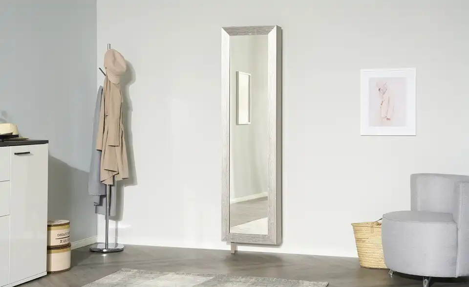 Schuh- und Mehrzweckschrank Santarem Grau, Beige Kristallspiegel mit Rahmen gebürstet