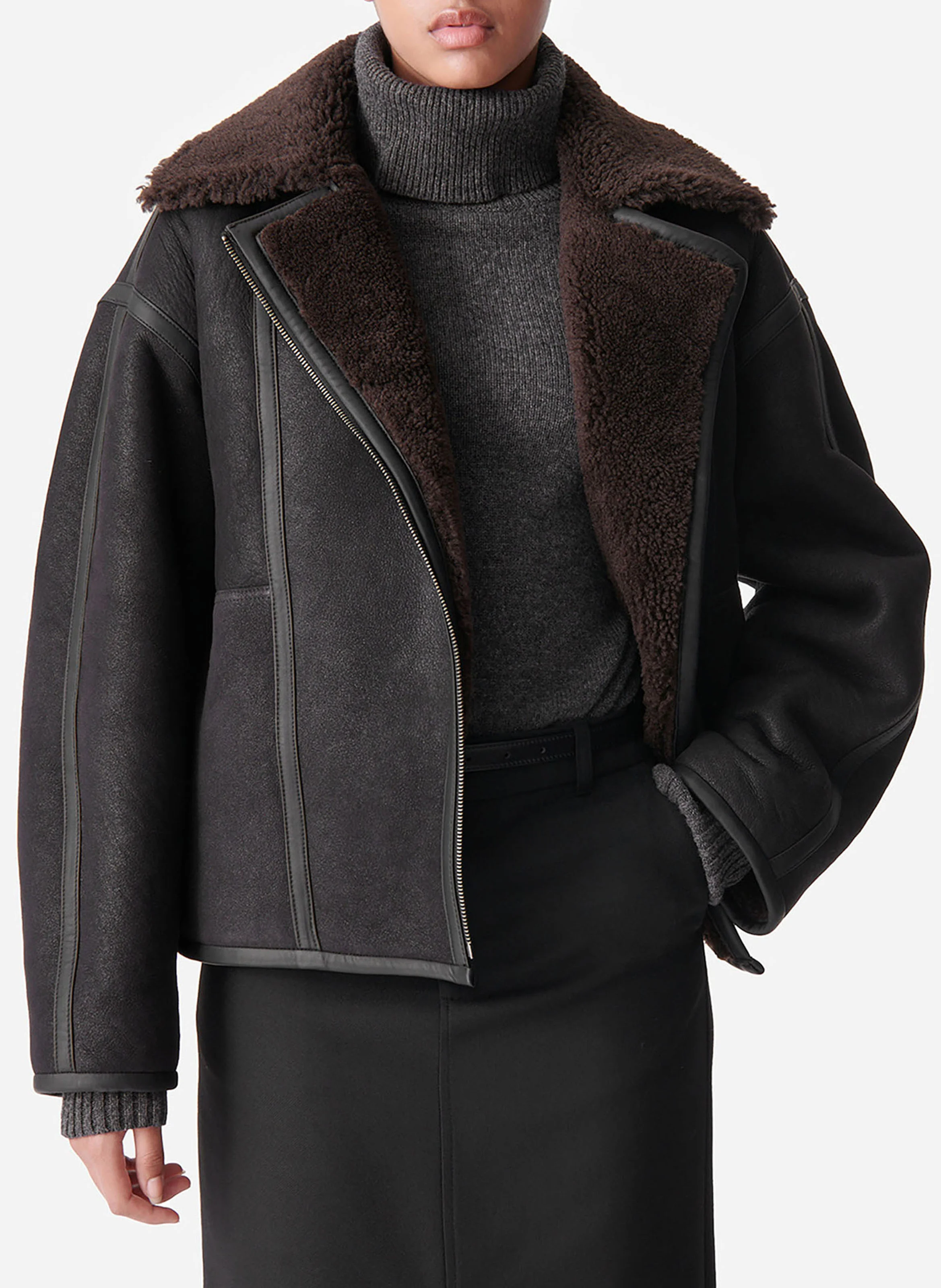BORIS - Veste col tailleur en cuir | Marron