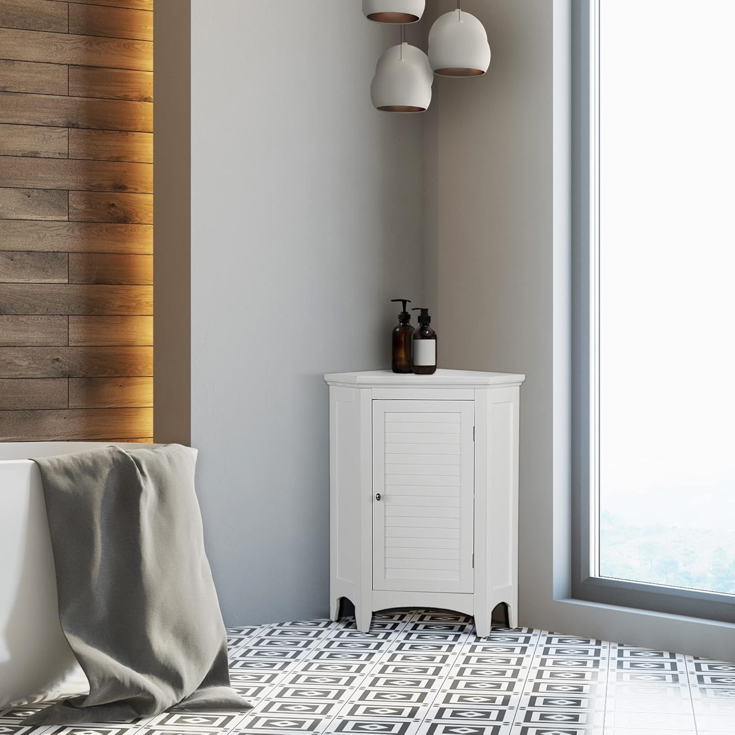 Elegant Home Fashions Badschrank Badmöbel Weiß Holzschrank Freistehende Badezimmer Teamson ELG-586