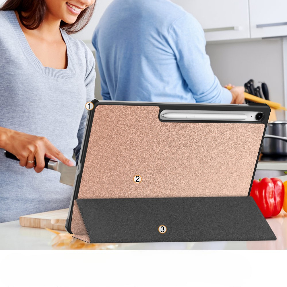 Samsung Galaxy Tab S10 FE  Plus Flipcase Hülle Ledertasche mit Aufstellfunktion Litchi Look   S-Pen Halterung - Roségold