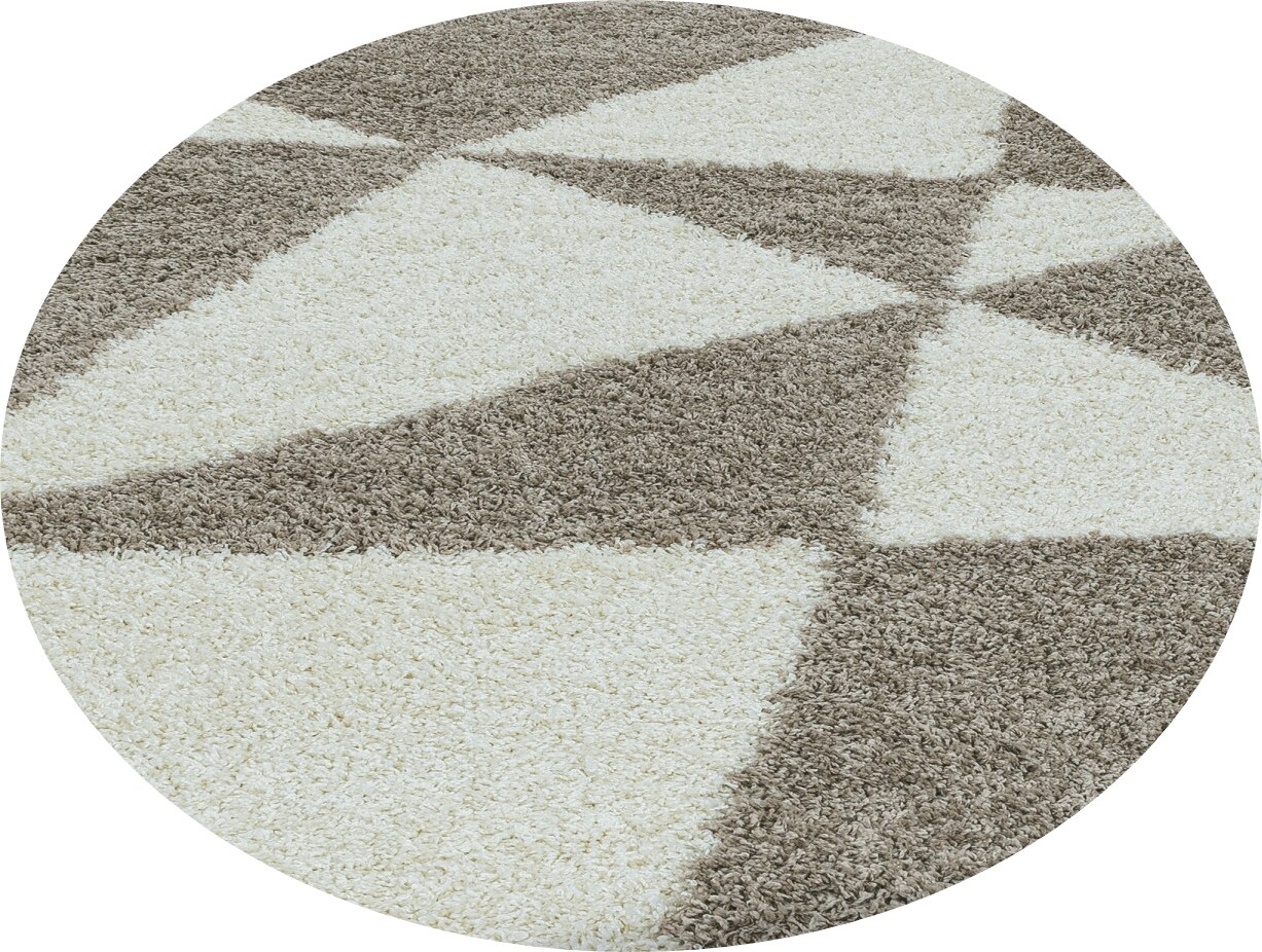Stilvoller Runde Hochflor Teppich, Modernes geometrisches Design, Shaggy Teppich