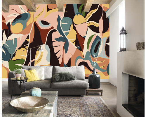 Fotobehang vliesbehang 688160 Tropisch Huis Bloemen rood roze 8 stuks 300x400cm