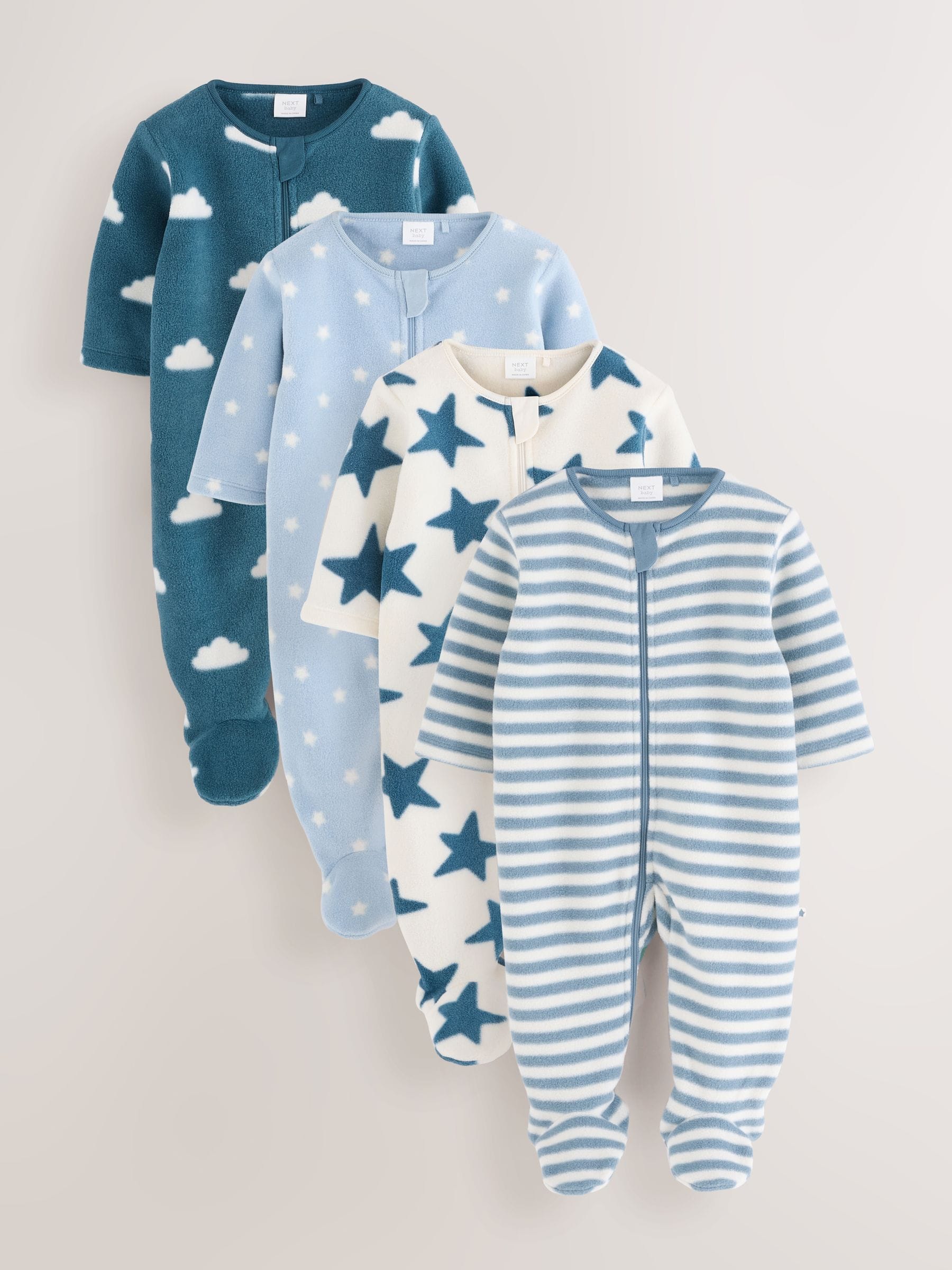 Blauw - Set van 4 baby-onesies van microfleece met tweewegrits