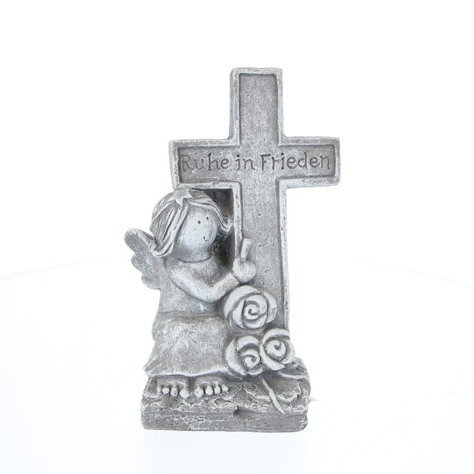 Grabdekoration Engel mit Kreuz - aus Polyresin - ca. 12,5 x 7 x 19,5 cm