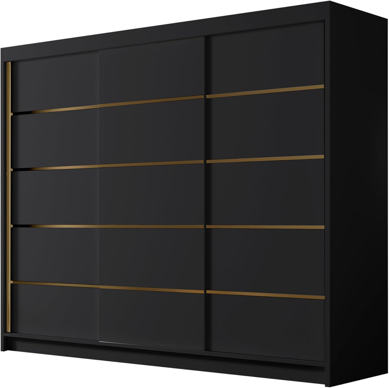Mirjan24 Kleiderschrank mit Goldverzierung Aramao VII 250 cm Breit, Garderobenschrank, Schlafzimmerschrank mit Kleiderstange und Einlegeböden für Kleidung (Schwarz) LC9760828