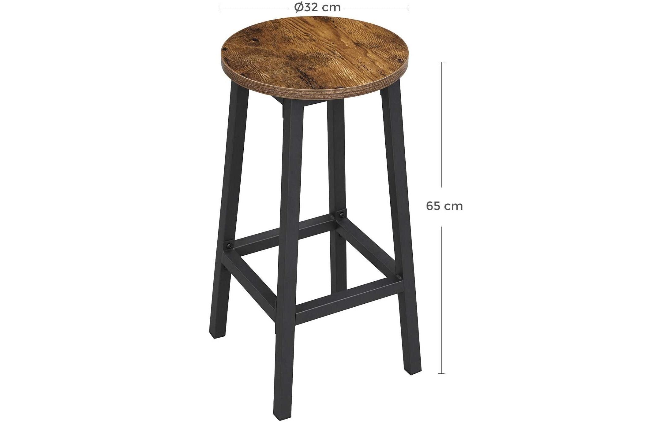 Barhocker rund, 2er Set 32 x 65 cm, Braun/SchwarzBarstühle