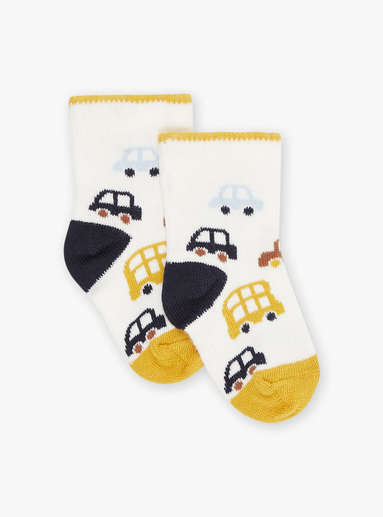Chaussettes écrues à imprimé voitures