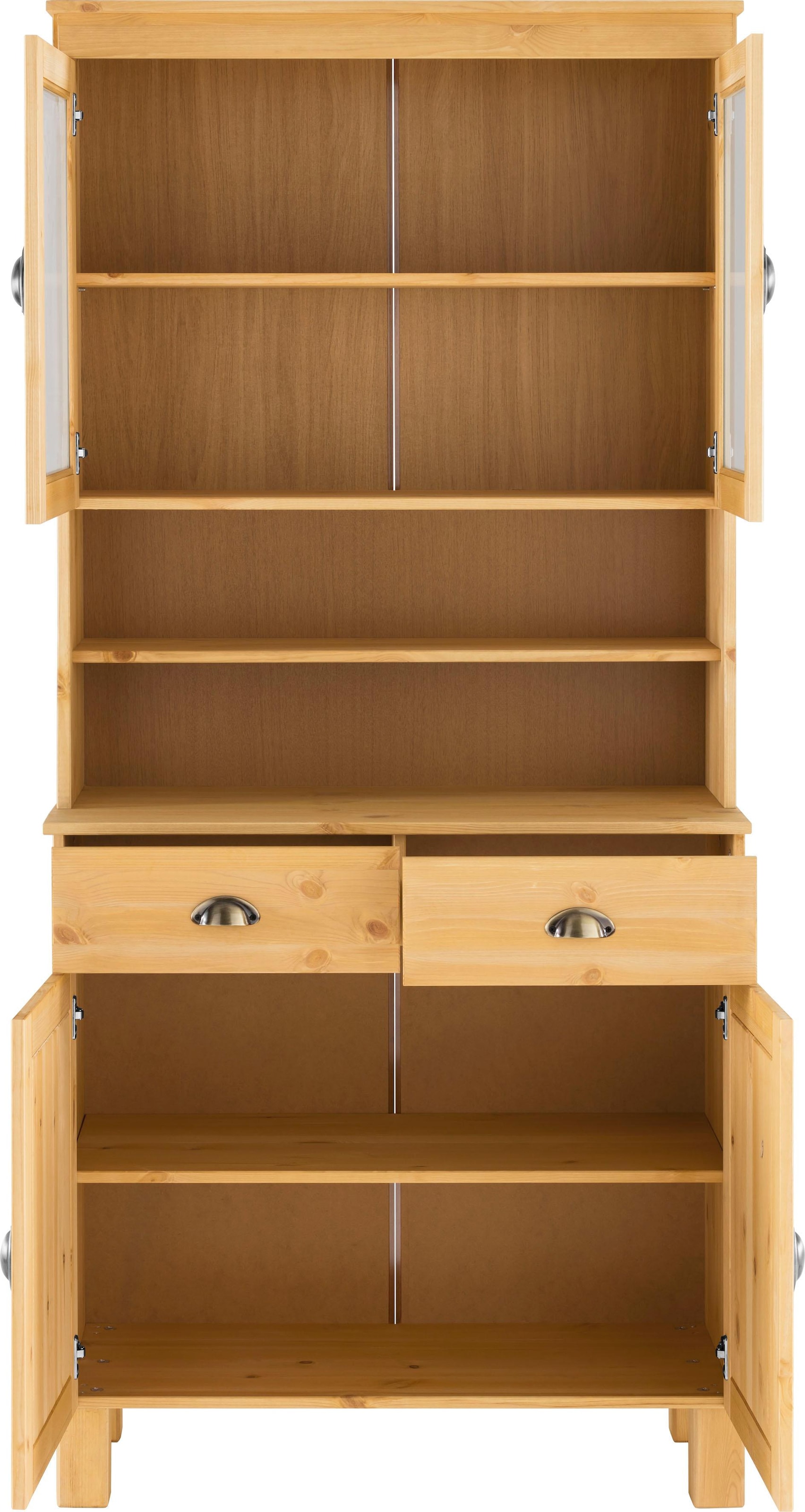 Home affaire Küchenbuffet »Oslo« 85 cm breit, aus massiver Kiefer, mit 2 Glastüren, Metallgriffe