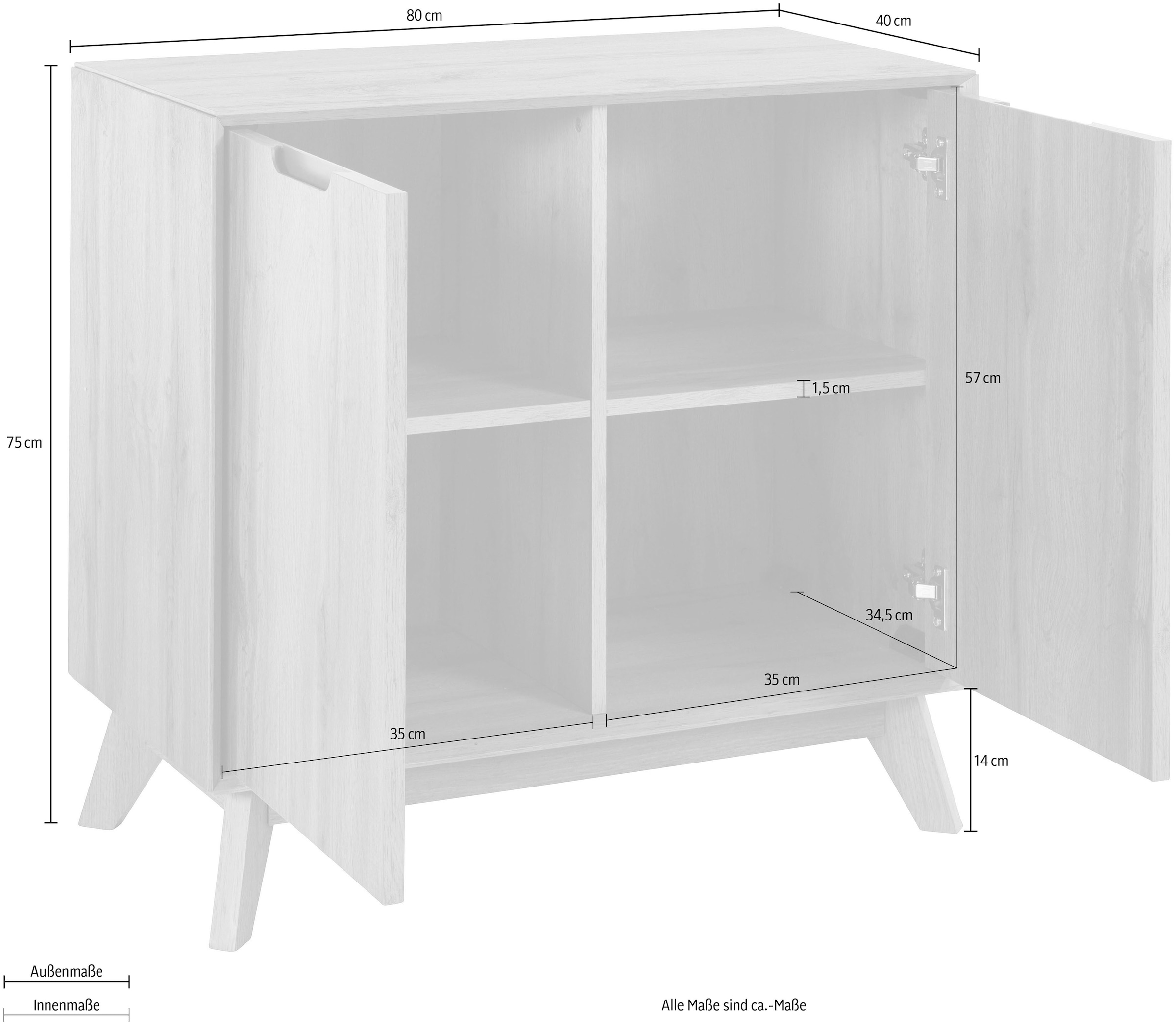 andas Sideboard »Pandrup« Kommode mit 2 Türen und 2 verstellbare Einlegeböden, B:80 cm, H:75 cm