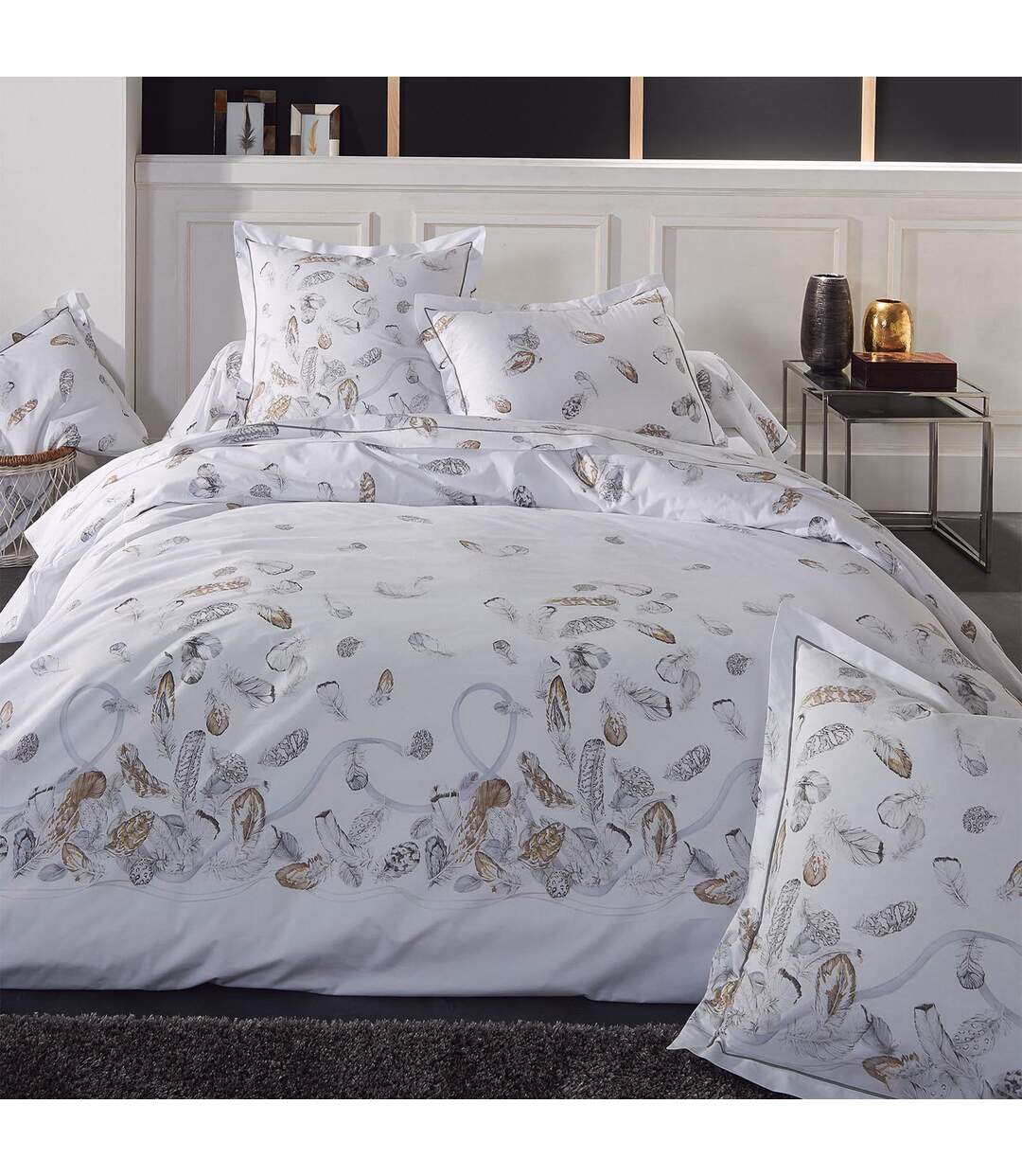 Drap plat 280x325 cm Percale pur coton PLUMES