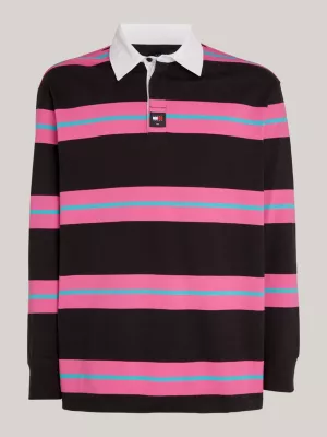Polo casual de manga comprida com listras de rugby