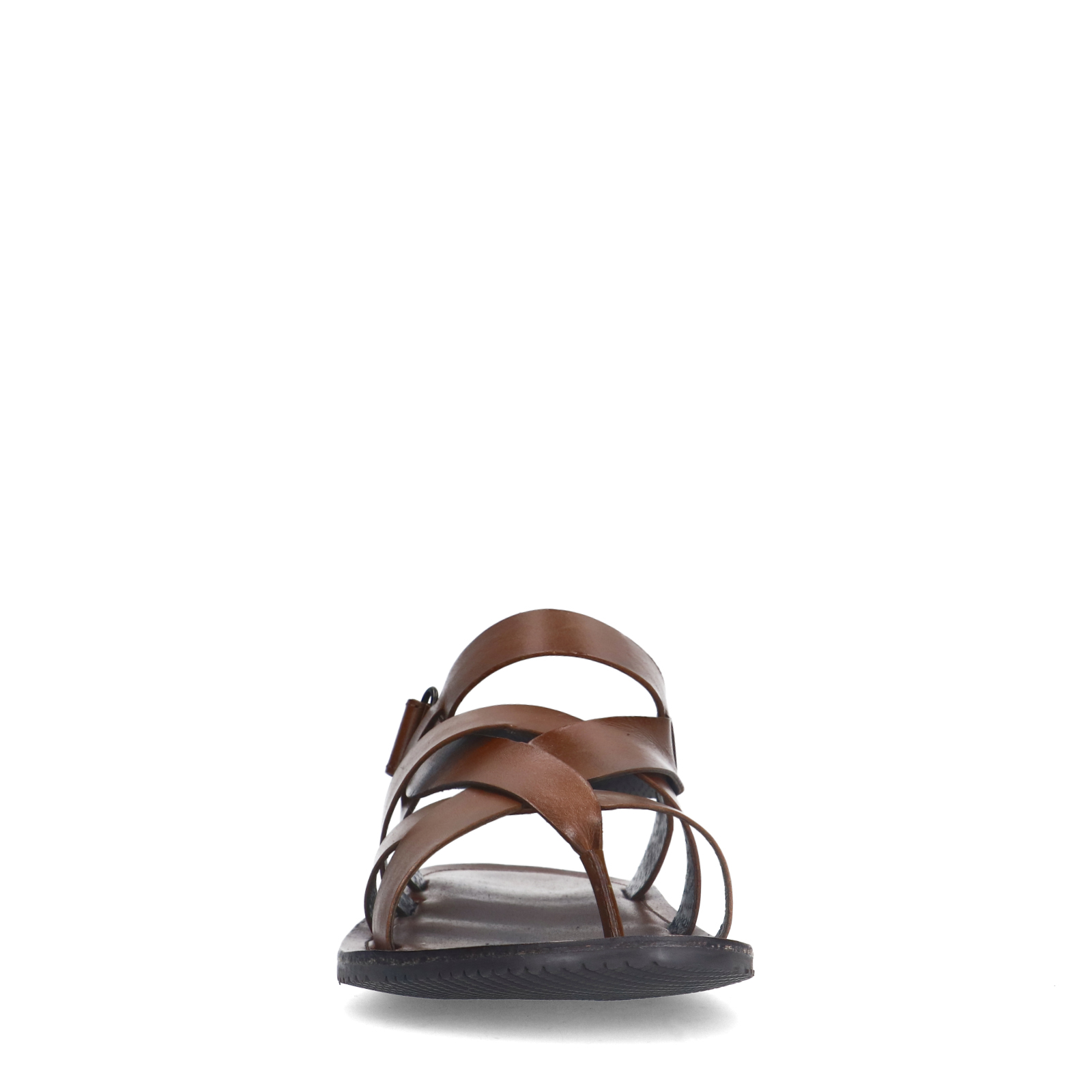 Leren gevlochten cognac slippers