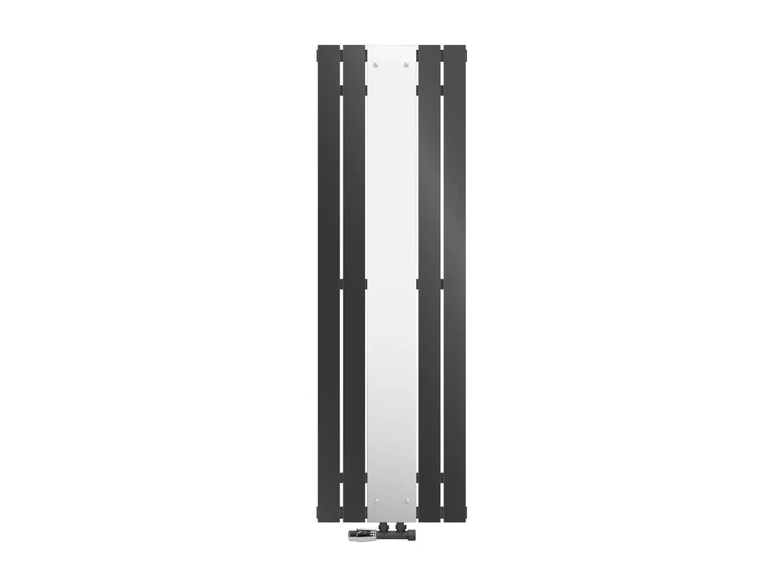 Radiateur plat vertical anthracite 45x160cm + miroir et kit raccordement d'angle
